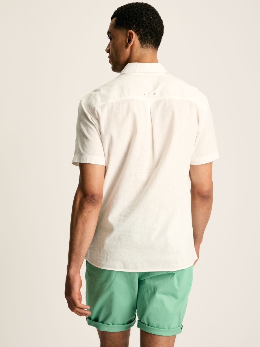 Linen Blend White Plain Short Sleeve Shirt - RUTHERFORD & Co