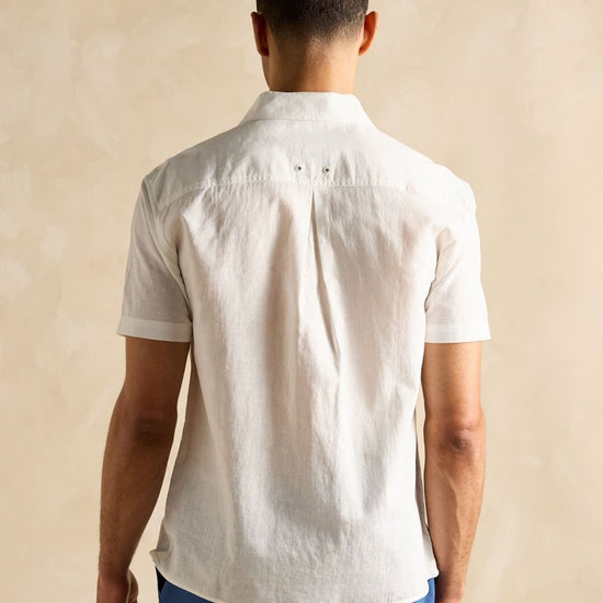 Linen Blend White Short Sleeve Shirt - RUTHERFORD & Co