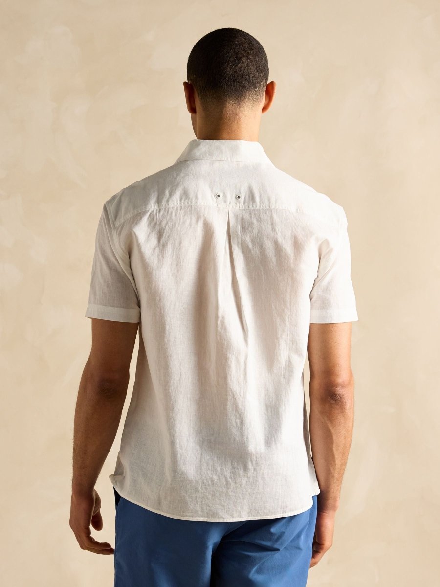 Linen Blend White Short Sleeve Shirt - RUTHERFORD & Co