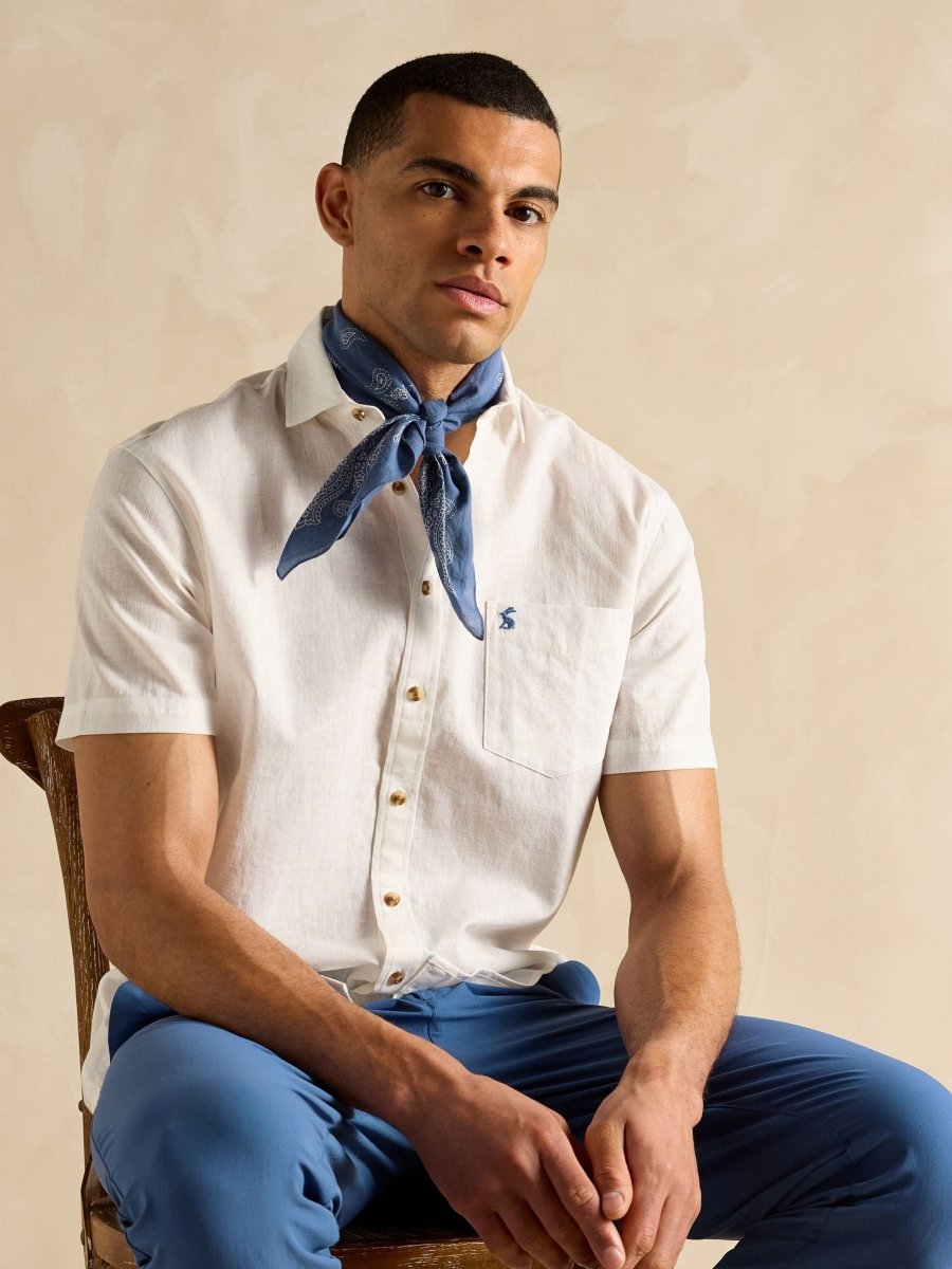 Linen Blend White Short Sleeve Shirt - RUTHERFORD & Co