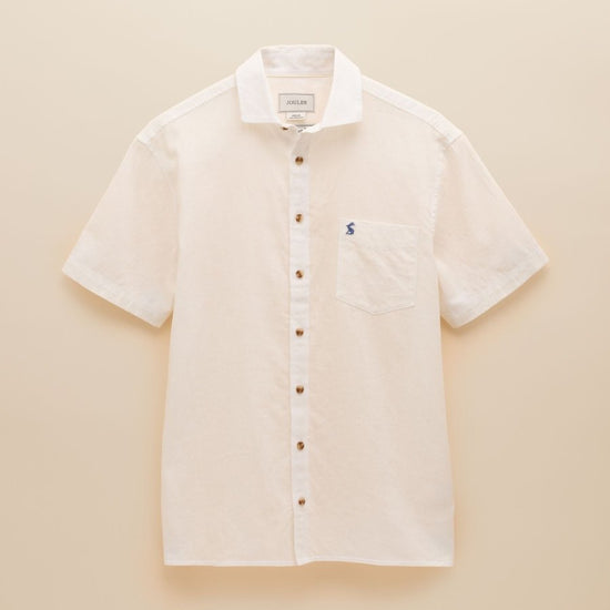 Linen Blend White Short Sleeve Shirt - RUTHERFORD & Co