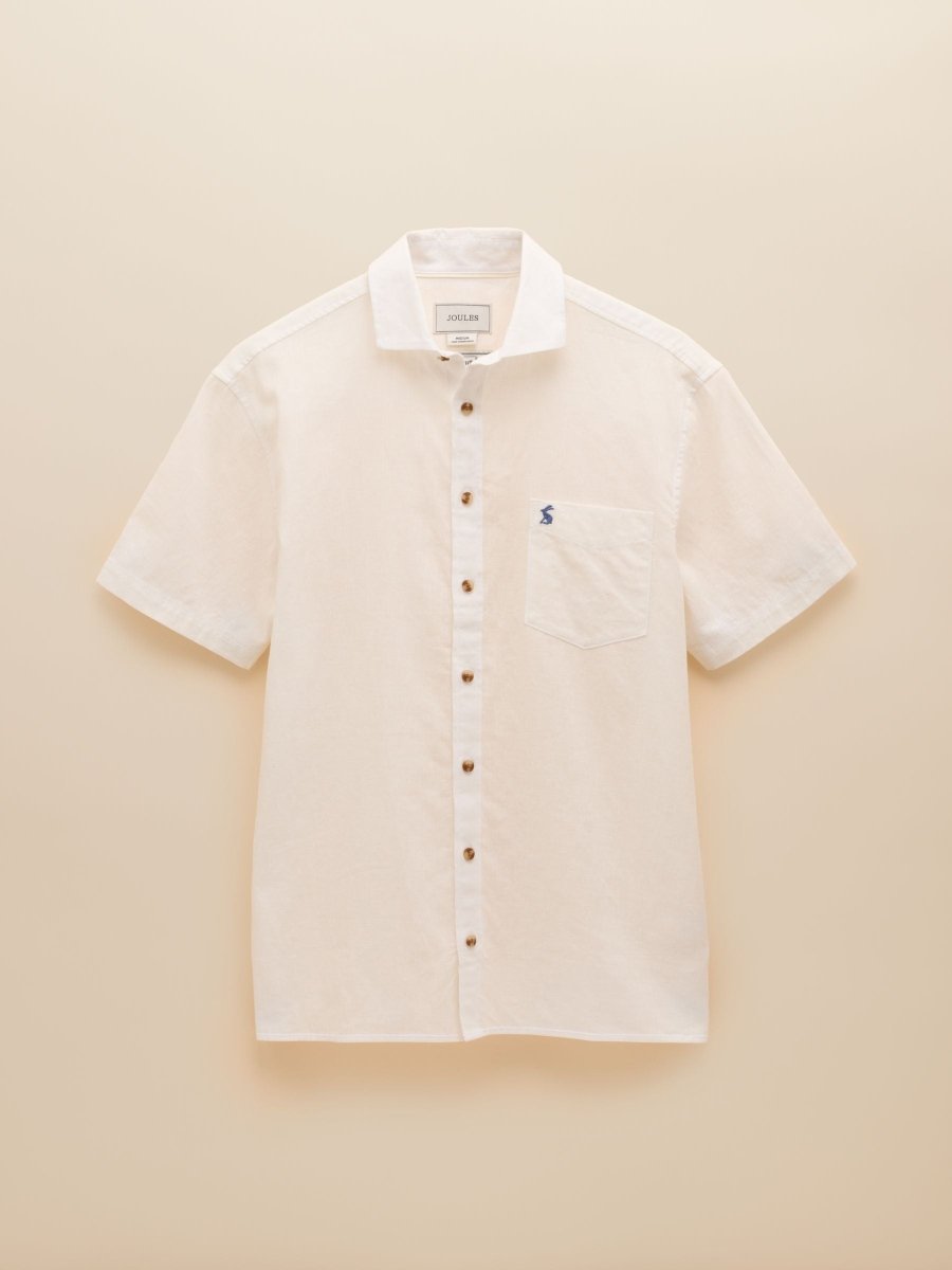 Linen Blend White Short Sleeve Shirt - RUTHERFORD & Co
