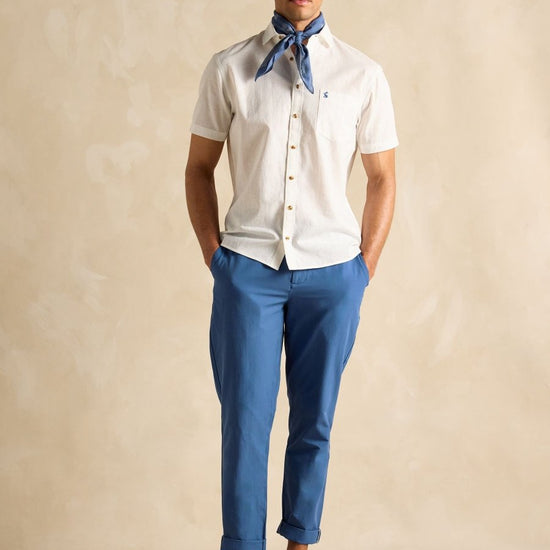 Linen Blend White Short Sleeve Shirt - RUTHERFORD & Co