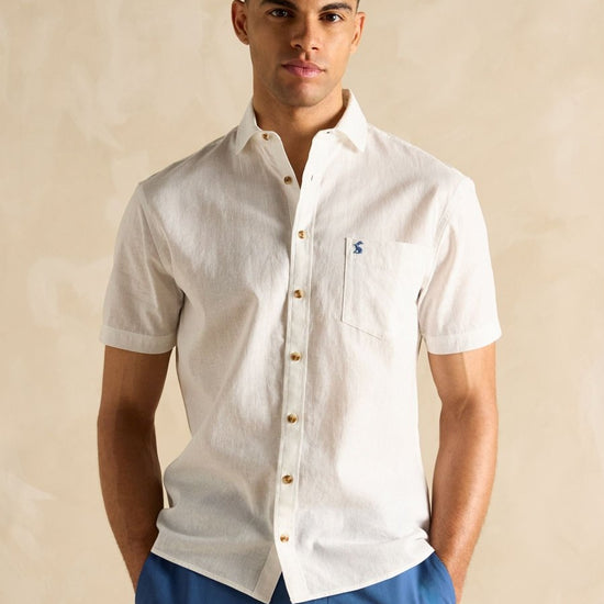 Linen Blend White Short Sleeve Shirt - RUTHERFORD & Co