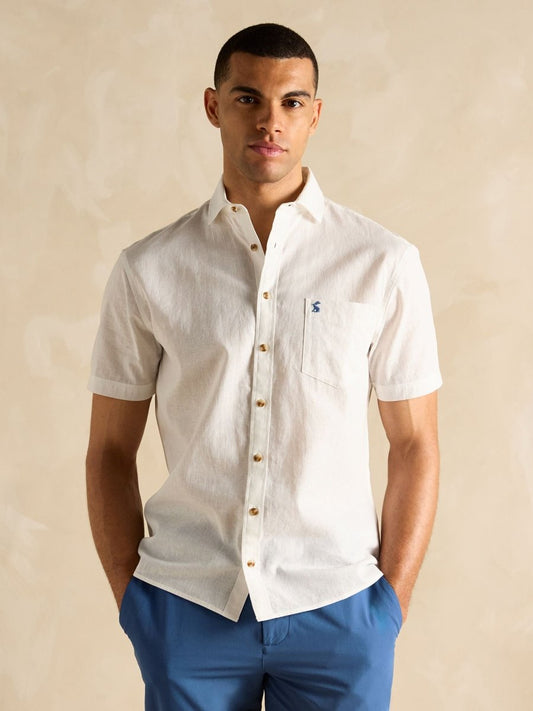 Linen Blend White Short Sleeve Shirt - RUTHERFORD & Co