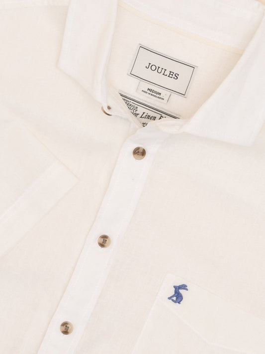 Linen Blend White Short Sleeve Shirt - RUTHERFORD & Co