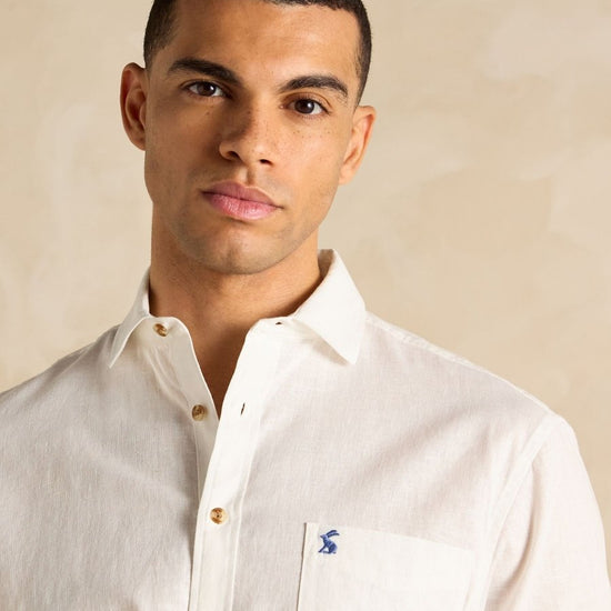 Linen Blend White Short Sleeve Shirt - RUTHERFORD & Co