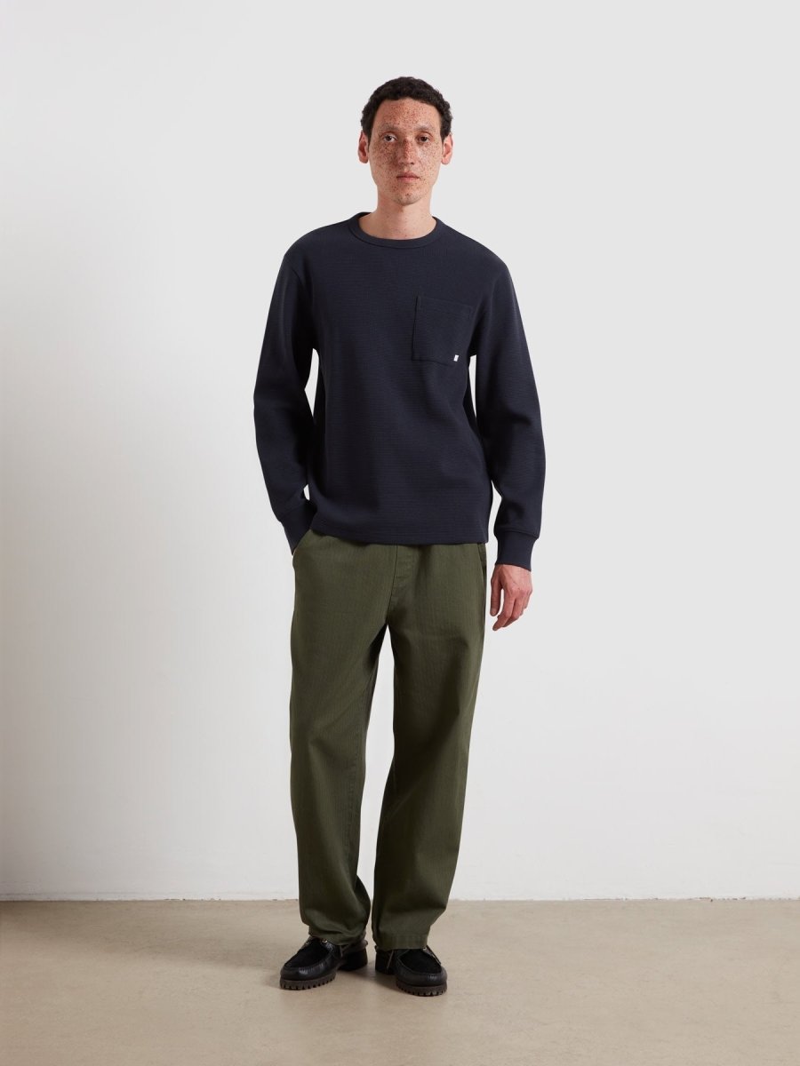 Littrow Long Sleeve Pocket T-Shirt In True Navy - RUTHERFORD & Co