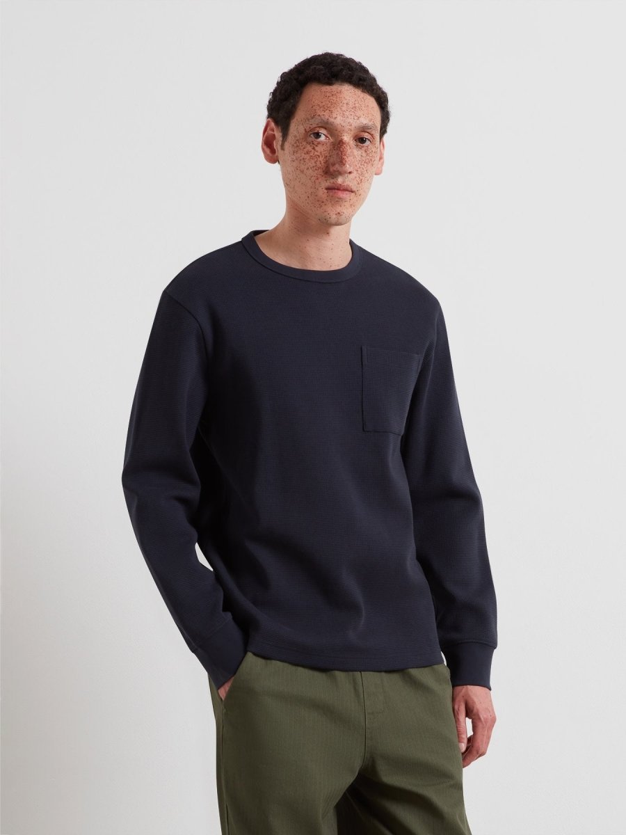 Littrow Long Sleeve Pocket T-Shirt In True Navy - RUTHERFORD & Co