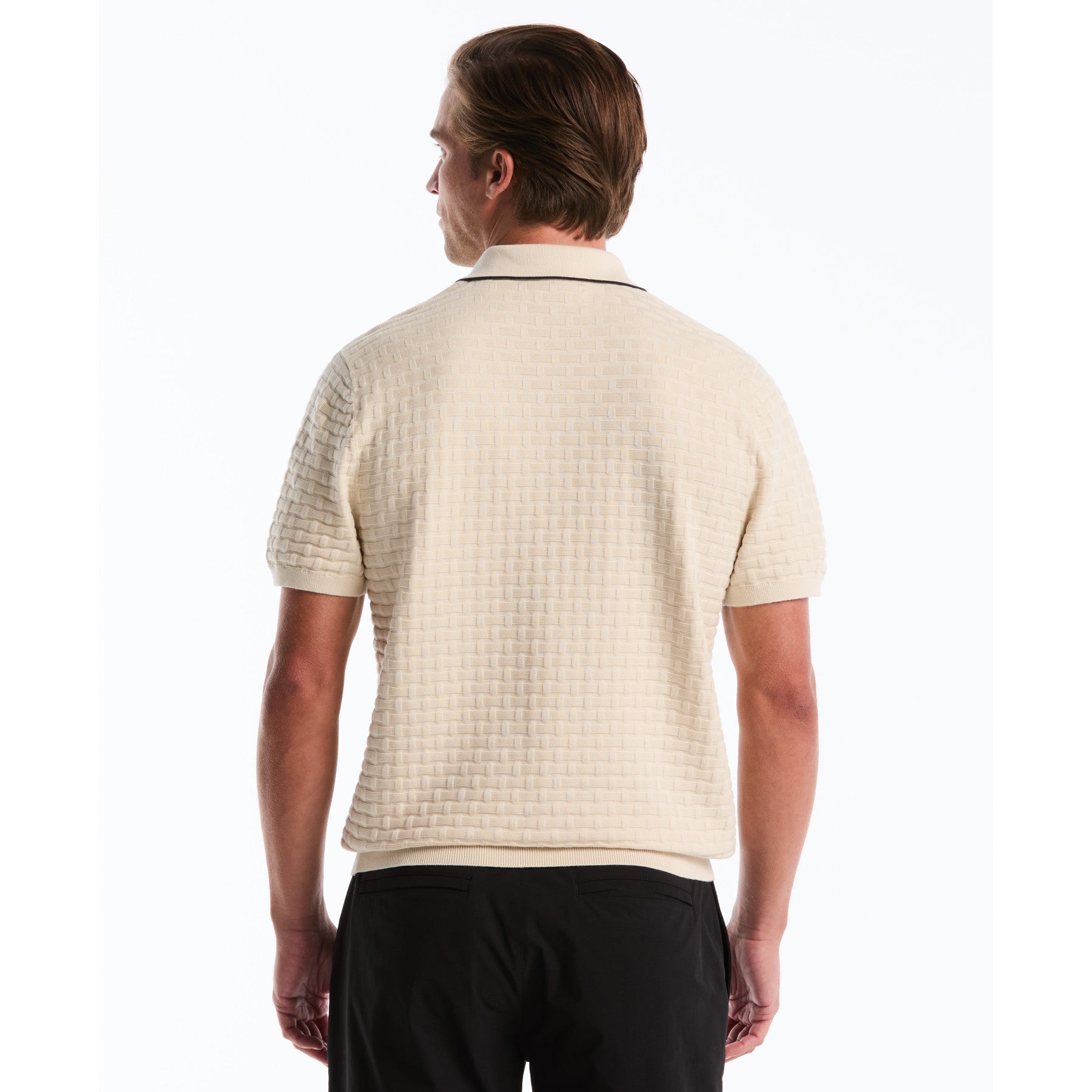 Links Stitch Quarter Zip Sweater Polo In Birch