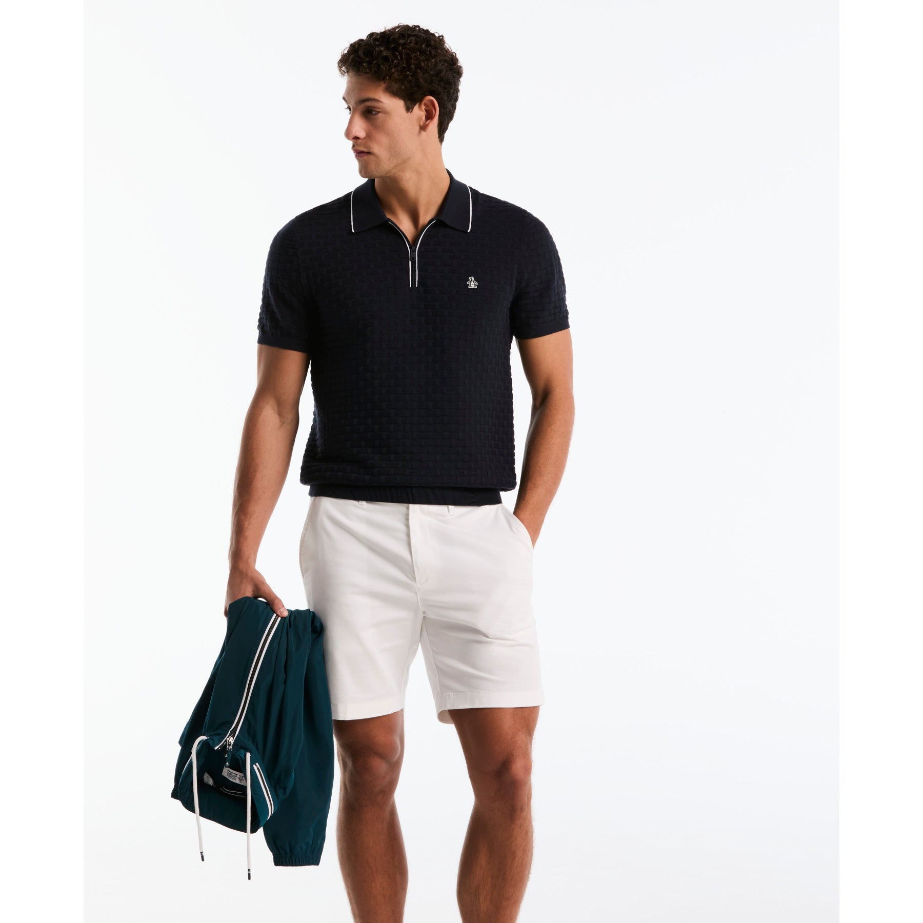 Links Stitch Quarter Zip Sweater Polo In Dark Sapphire