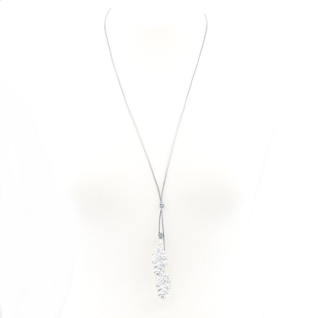 Long lariat-style leaf impression leather necklace - RUTHERFORD & Co
