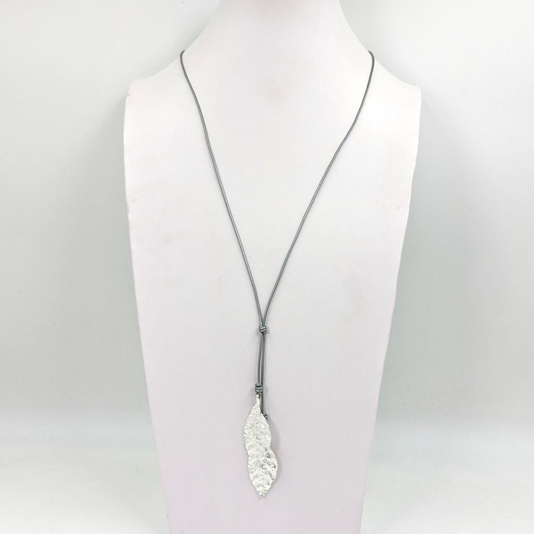 Long lariat-style leaf impression leather necklace - RUTHERFORD & Co