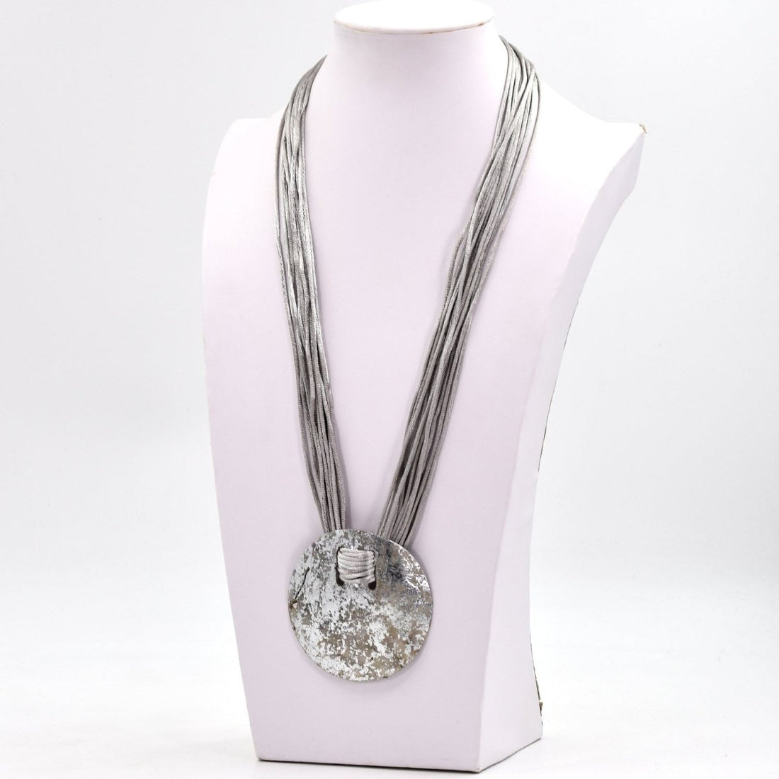 Long silk cord necklace with metallic shell statement pendant - RUTHERFORD & Co