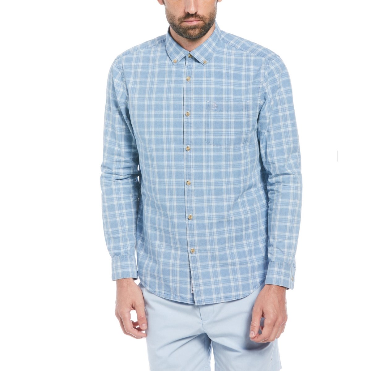 Long Sleeve Cotton Indigo Plaid - RUTHERFORD & Co