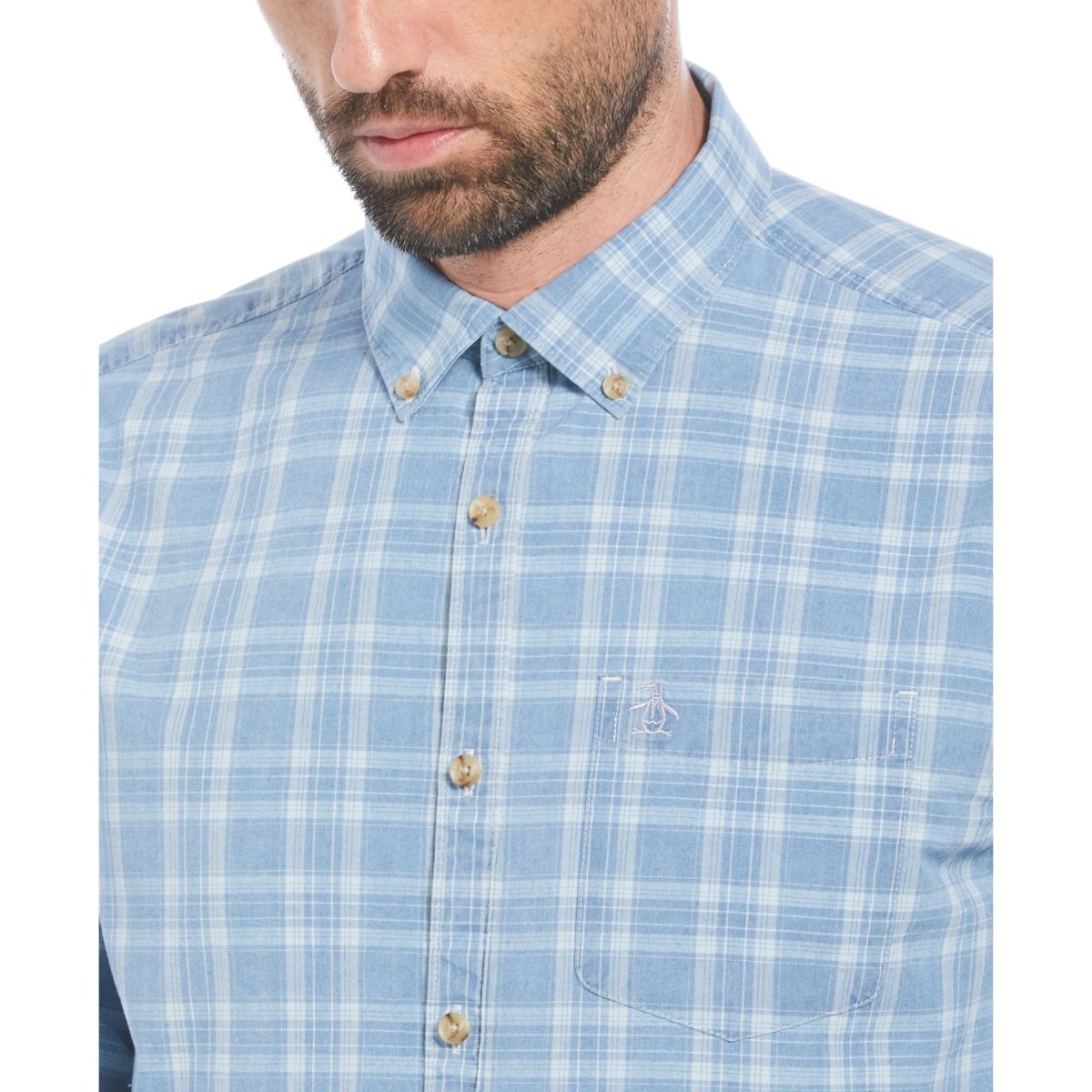Long Sleeve Cotton Indigo Plaid - RUTHERFORD & Co