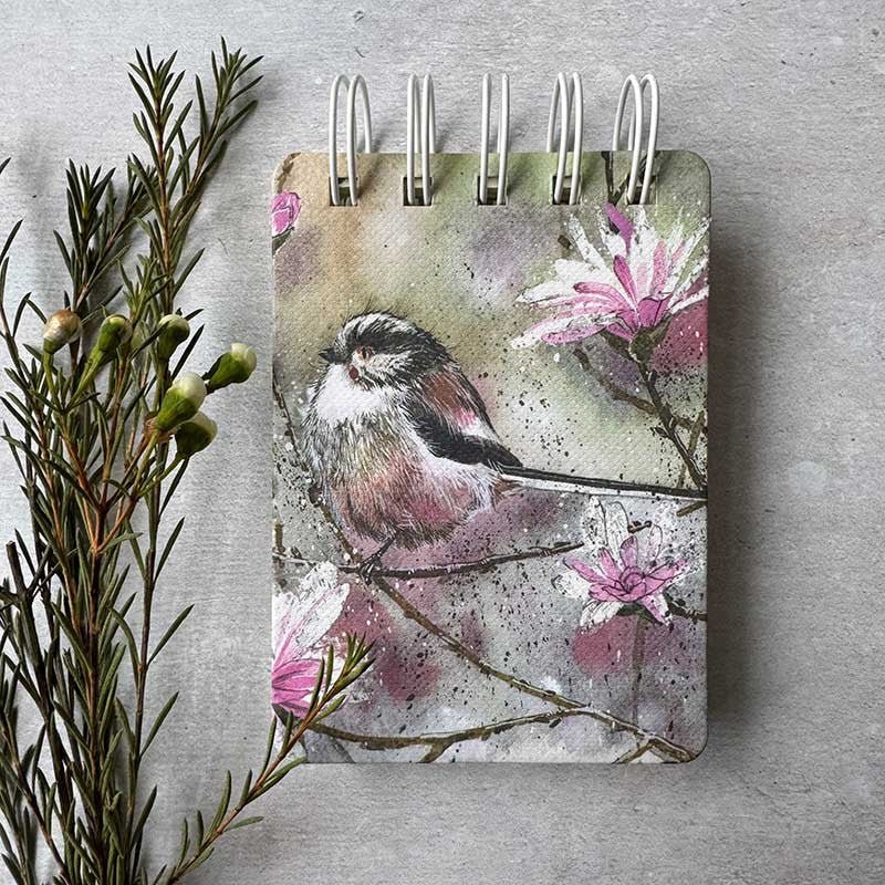 Long Tailed Tit and Magnolia Small Spiral Notepad - RUTHERFORD & Co