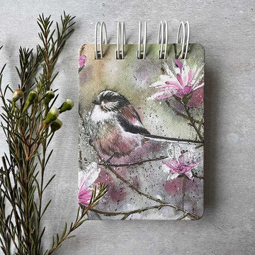 Long Tailed Tit and Magnolia Small Spiral Notepad - RUTHERFORD & Co