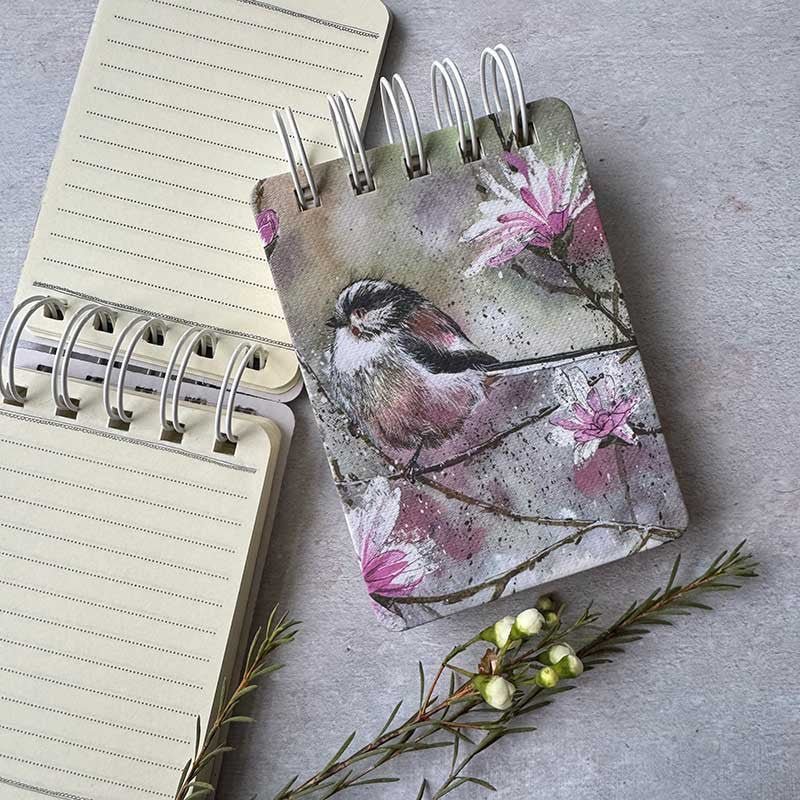 Long Tailed Tit and Magnolia Small Spiral Notepad - RUTHERFORD & Co