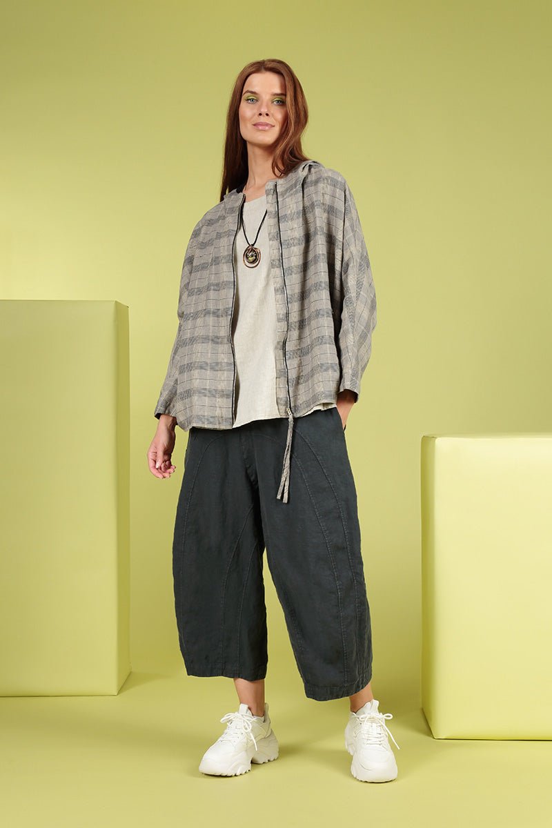 Loose Back Pockets Graphite Linen Trousers - RUTHERFORD & Co