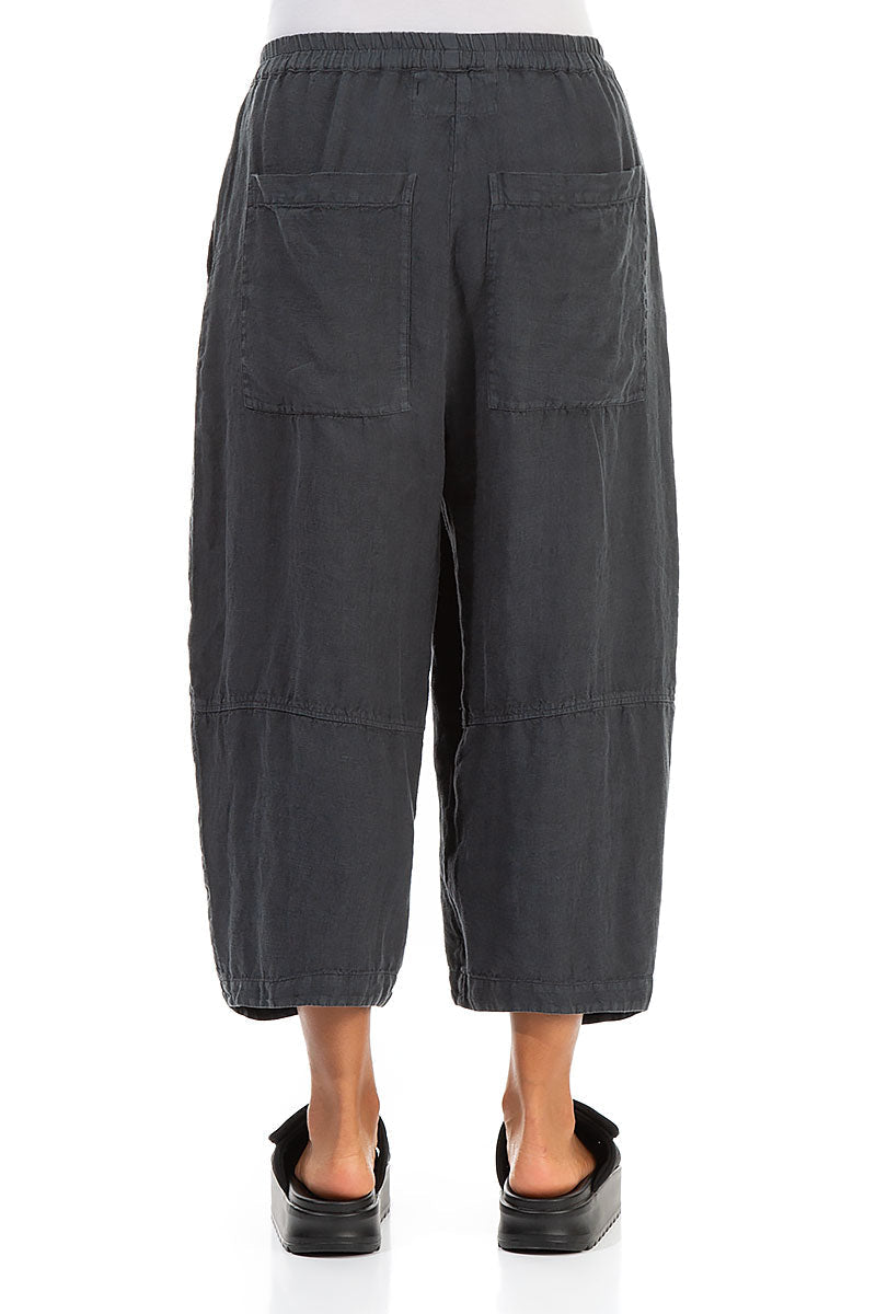 Loose Back Pockets Graphite Linen Trousers - RUTHERFORD & Co