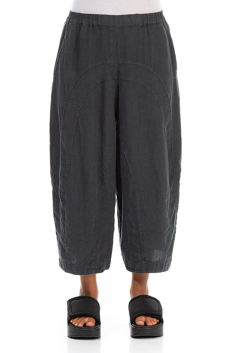 Loose Back Pockets Graphite Linen Trousers - RUTHERFORD & Co