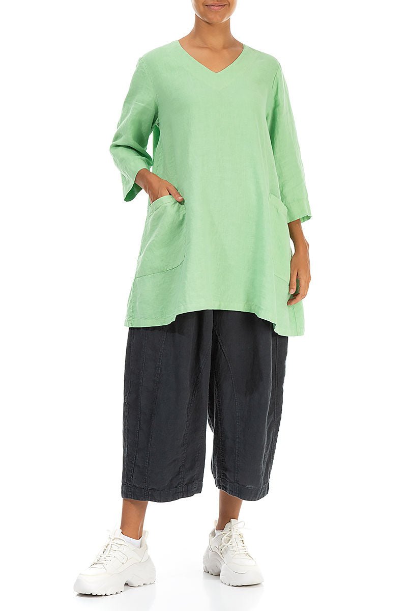 Loose Back Pockets Graphite Linen Trousers - RUTHERFORD & Co