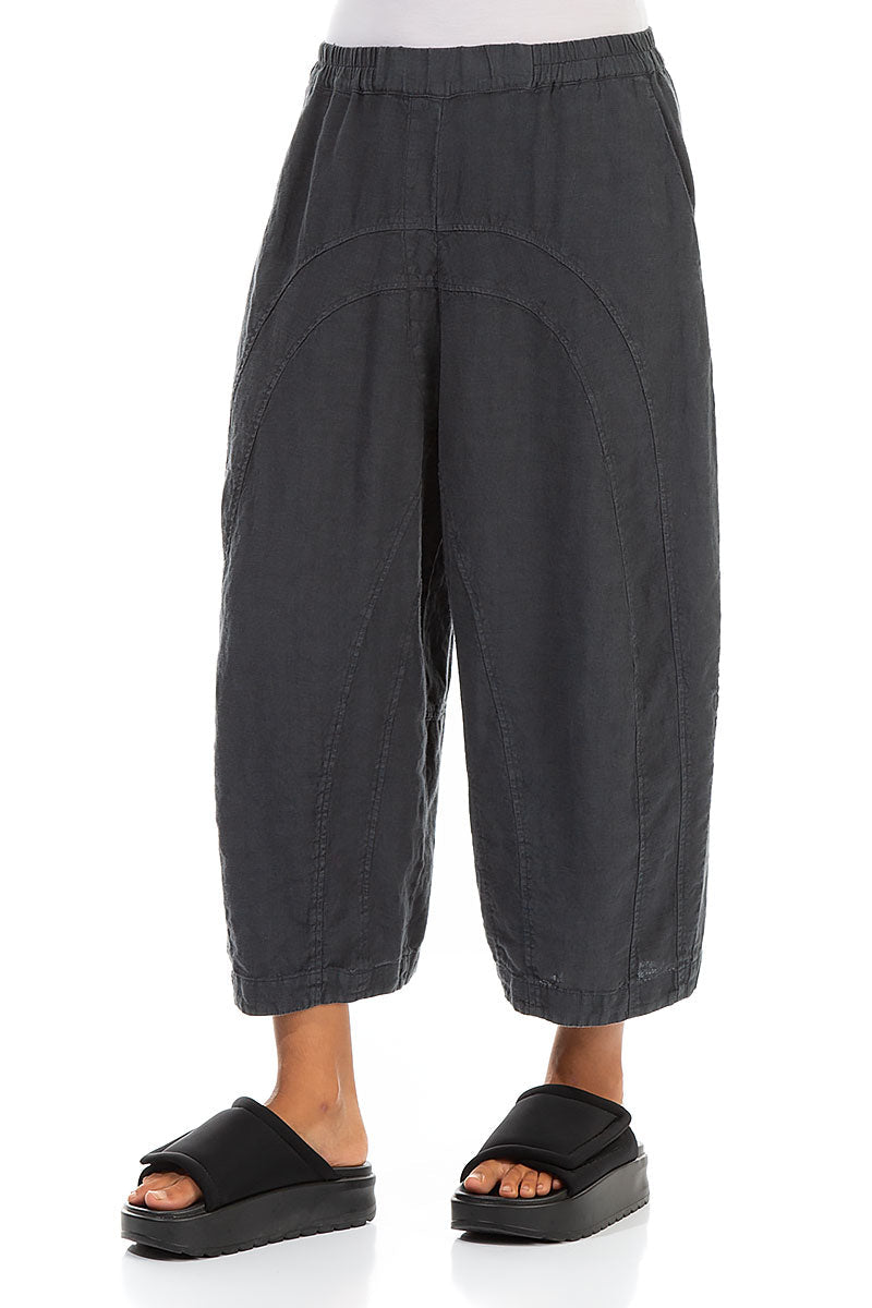 Loose Back Pockets Graphite Linen Trousers - RUTHERFORD & Co