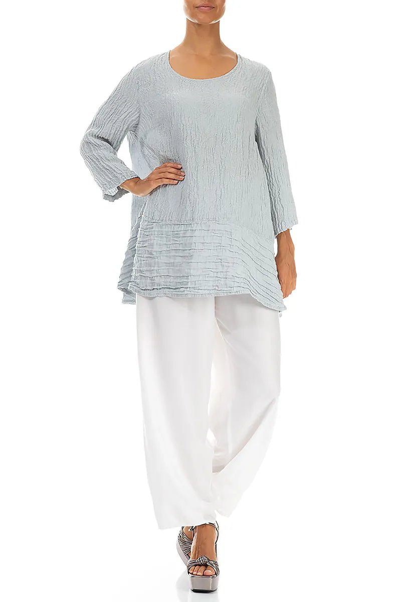 Loose Floral Silver Grey Silk Linen Tunic - RUTHERFORD & Co