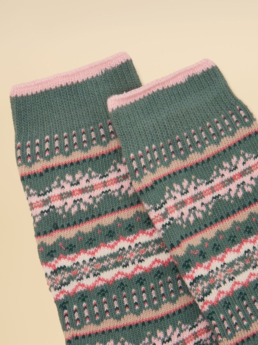 Lucille Khaki Green Fair Isle Socks - RUTHERFORD & Co