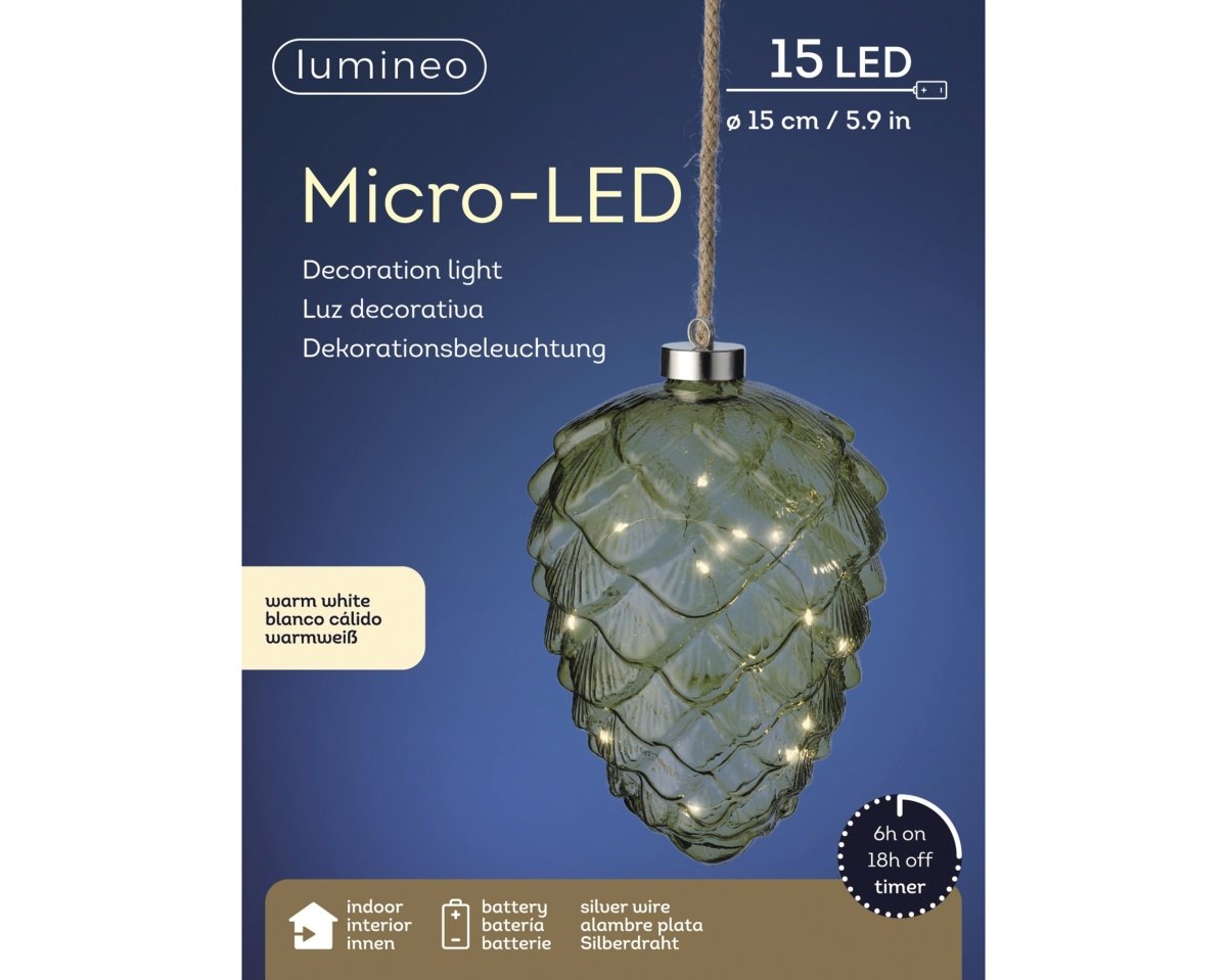 Lumineo LED Glass Ornaments - Pinecone Warm White (21 cm) - RUTHERFORD & Co