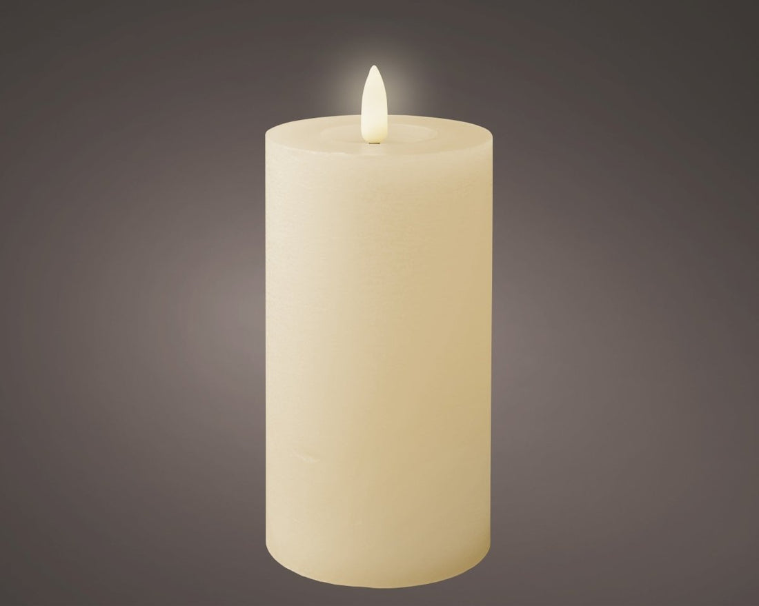 Lumineo Rustic Wax Wick Candle with Fire Flame Effect - Rustic Beige (250hrs) - RUTHERFORD & Co