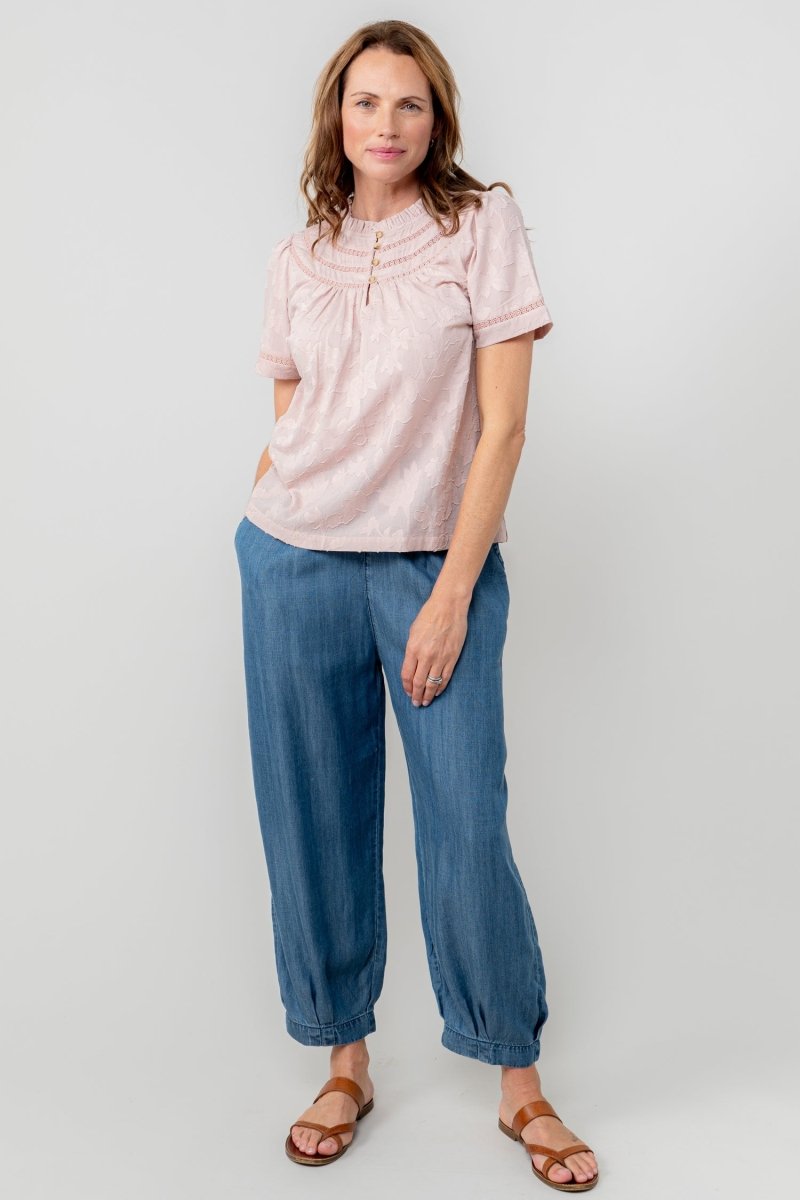 Luna Short Sleeve Cotton Jacquard Blouse - RUTHERFORD & Co