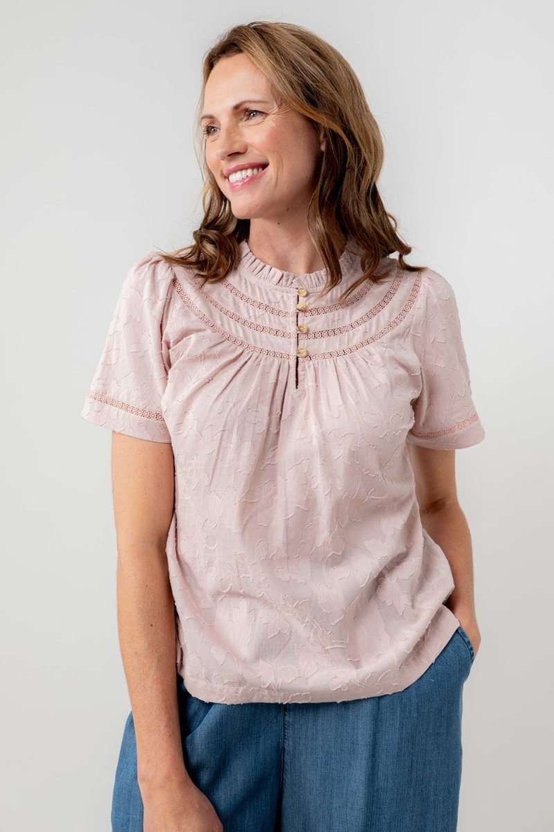 Luna Short Sleeve Cotton Jacquard Blouse - RUTHERFORD & Co