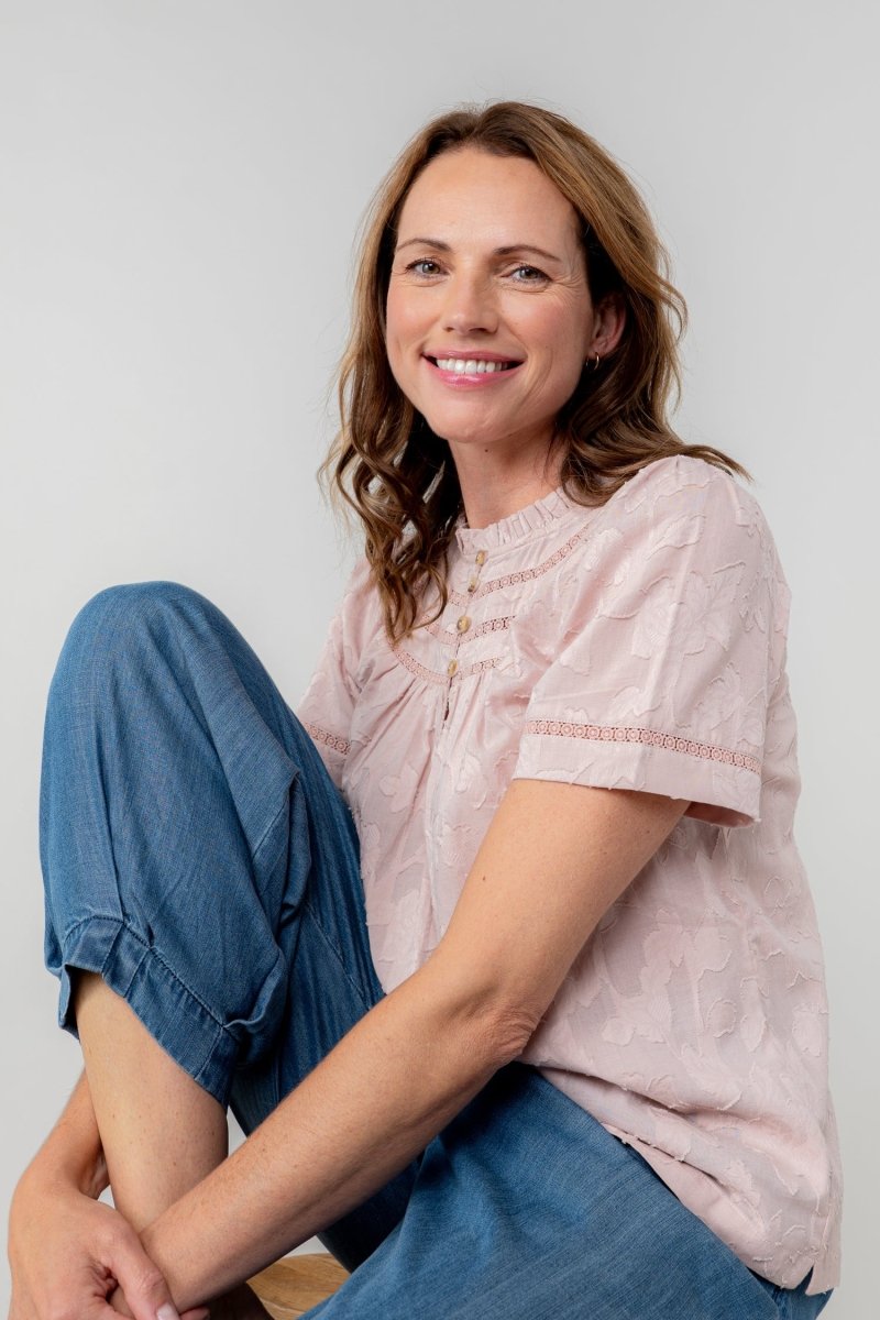 Luna Short Sleeve Cotton Jacquard Blouse - RUTHERFORD & Co