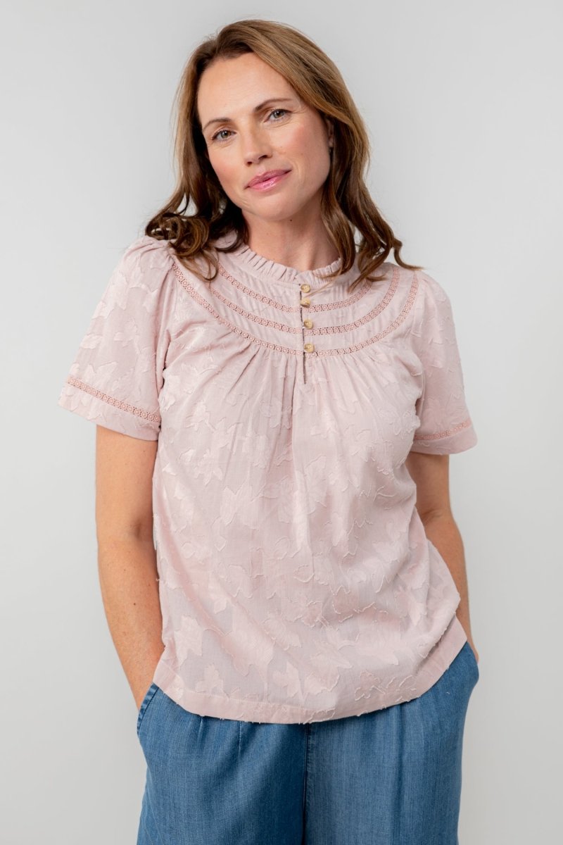 Luna Short Sleeve Cotton Jacquard Blouse - RUTHERFORD & Co