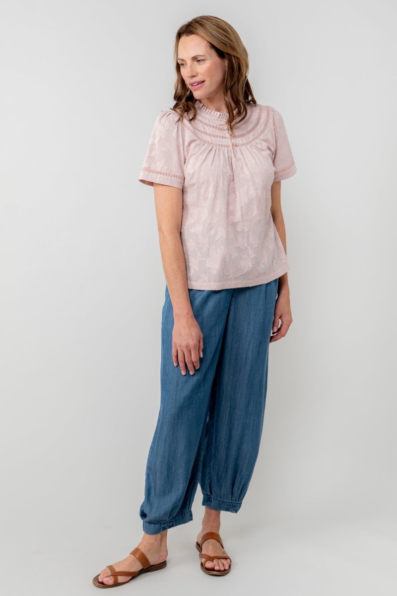 Luna Short Sleeve Cotton Jacquard Blouse - RUTHERFORD & Co