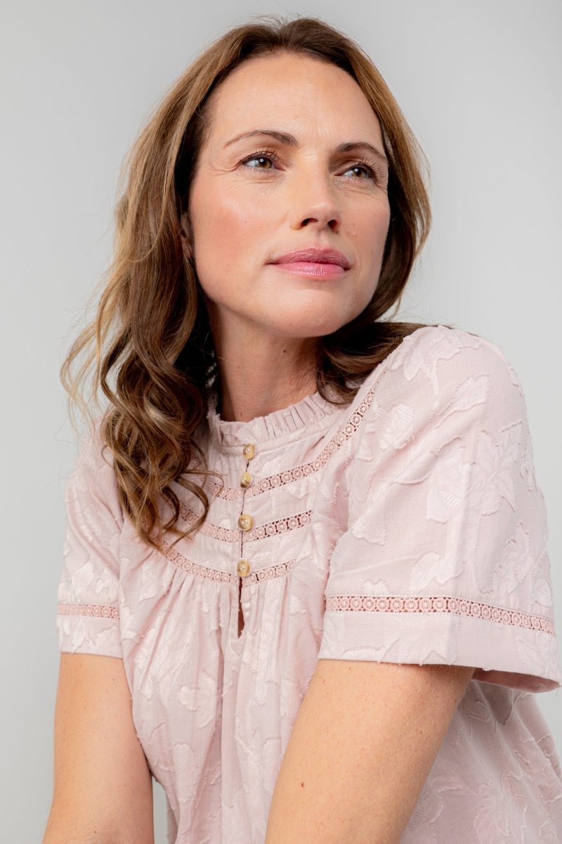 Luna Short Sleeve Cotton Jacquard Blouse - RUTHERFORD & Co