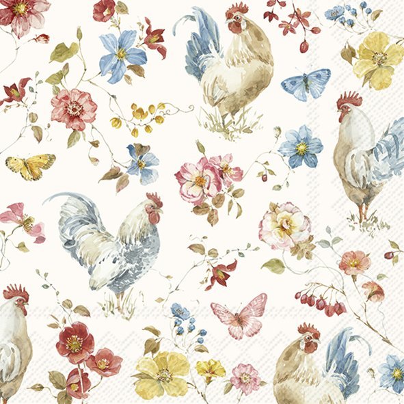 Lunch Napkins Country Rooster Cream - RUTHERFORD & Co