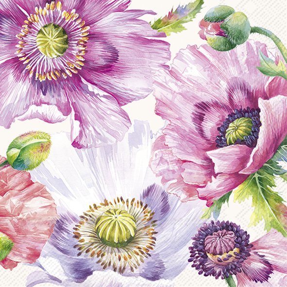 Lunch Napkins Graceful Poppy Cream - RUTHERFORD & Co