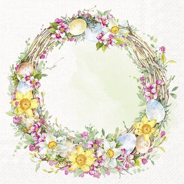 Lunch Napkins Happy Easter Wreath Cream - RUTHERFORD & Co