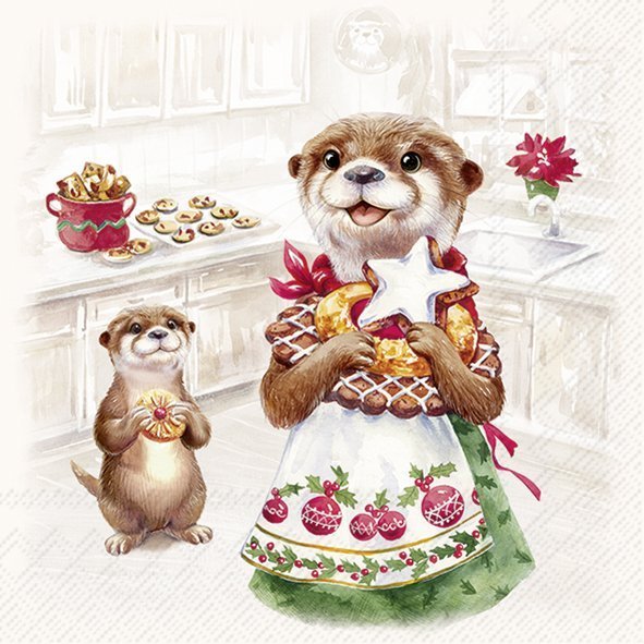Lunch Napkins Otter Family Baked Cream - RUTHERFORD & Co