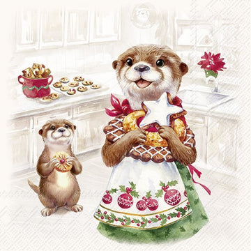 Lunch Napkins Otter Family Baked Cream - RUTHERFORD & Co