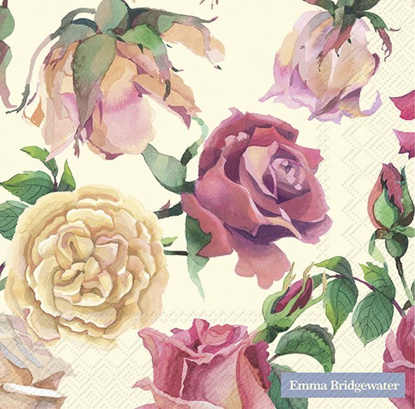Lunch Napkins Pink Roses Cream - RUTHERFORD & Co