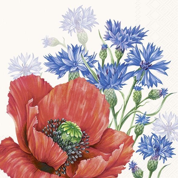 Lunch Napkins/Poppy And Cornflowers - RUTHERFORD & Co
