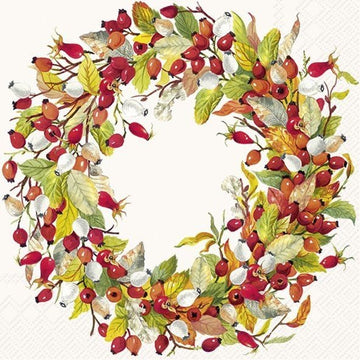 Lunch Napkins/Rose Hip Wreath - RUTHERFORD & Co