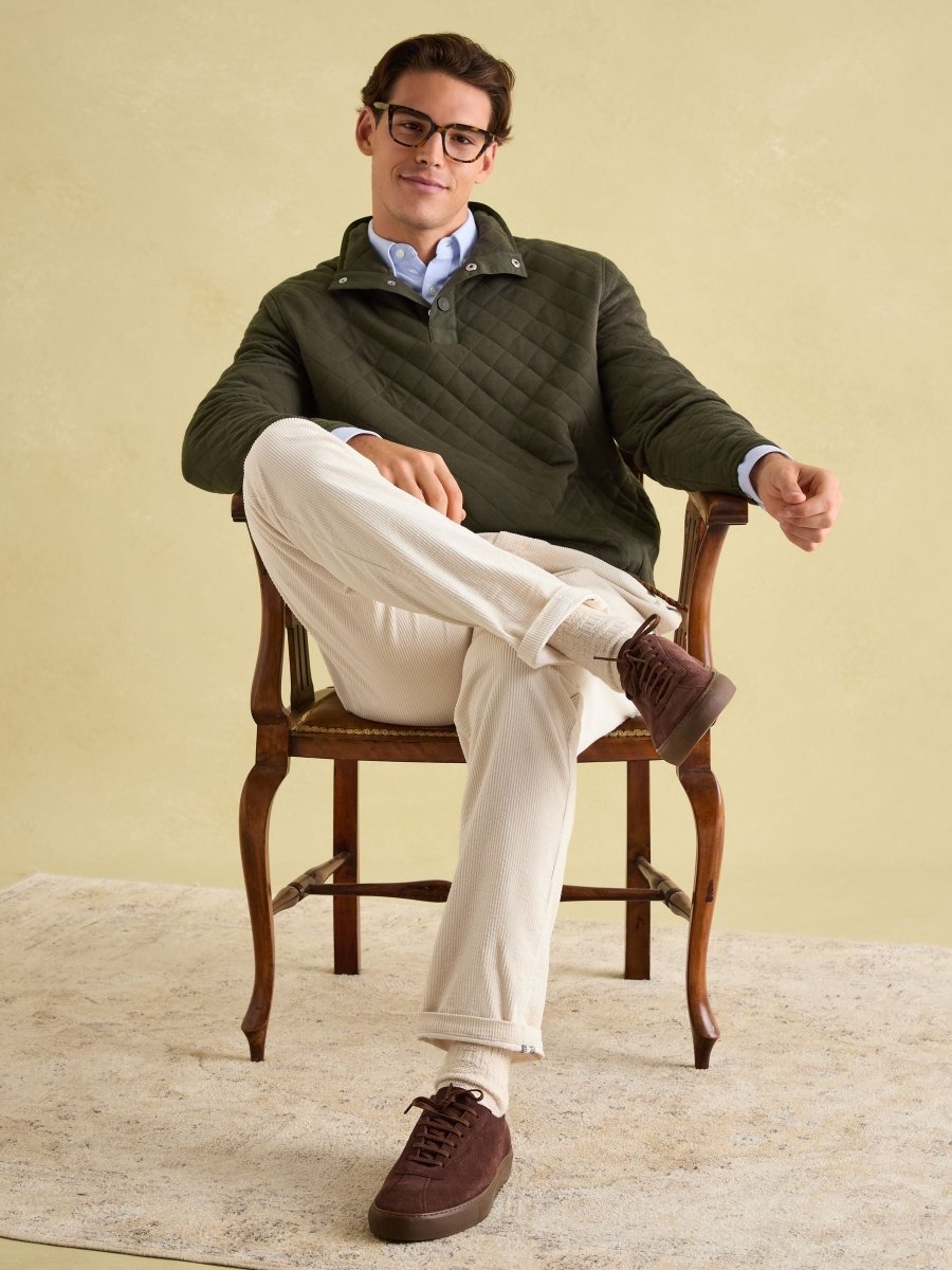 Malton Green Quilted Jersey Pullover Sweatshirt - RUTHERFORD & Co