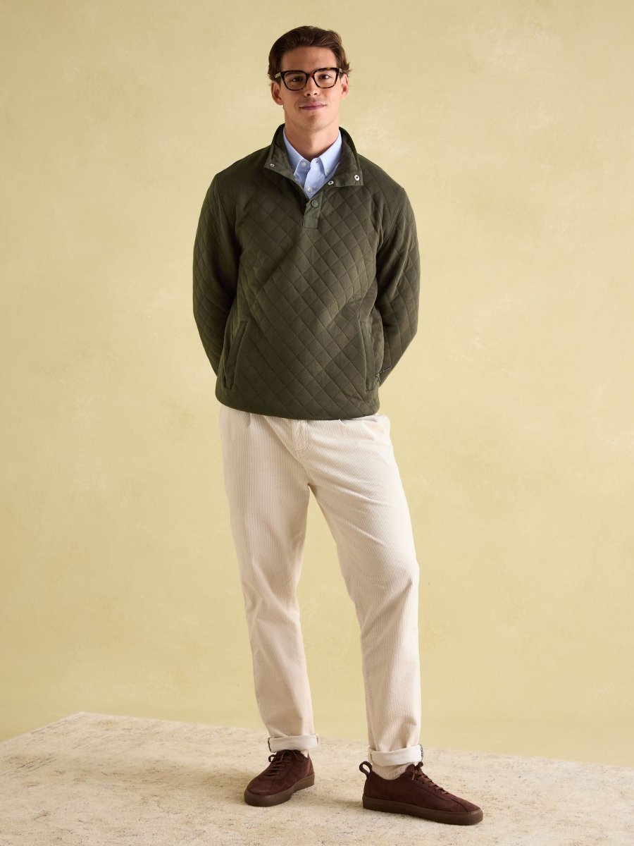 Malton Green Quilted Jersey Pullover Sweatshirt - RUTHERFORD & Co