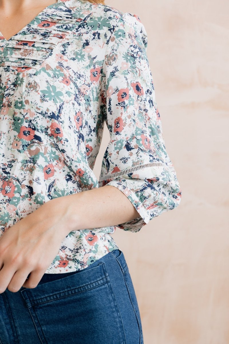 Marie Printed Pintuck Blouse - RUTHERFORD & Co