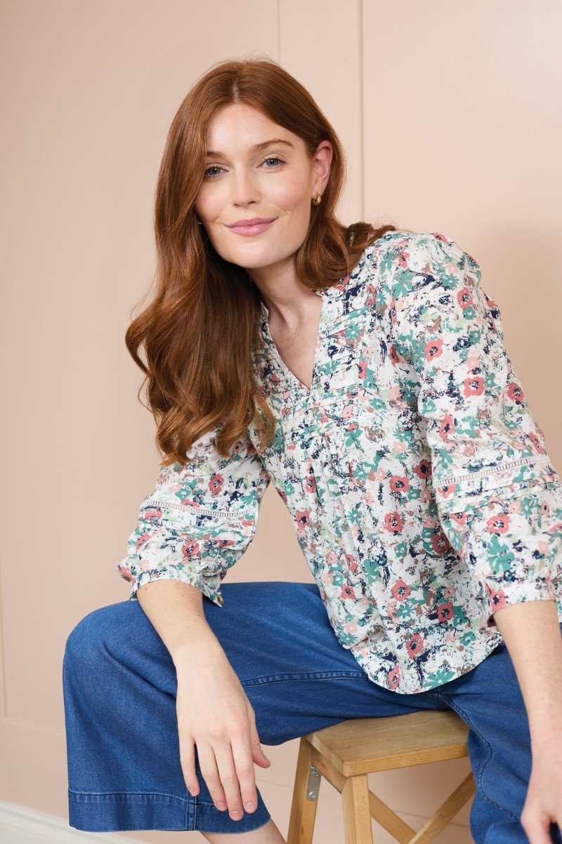 Marie Printed Pintuck Blouse - RUTHERFORD & Co